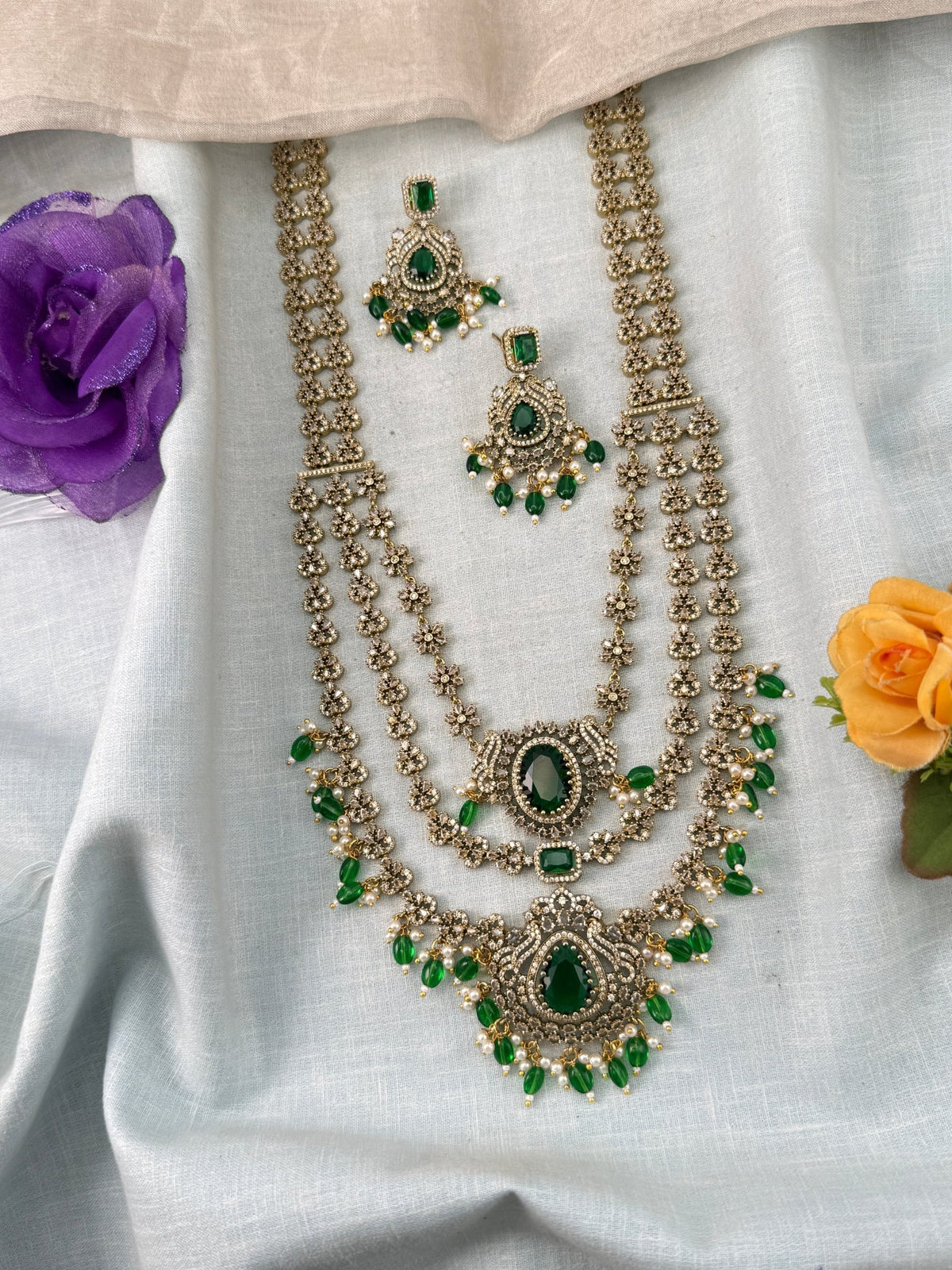 Victorian Stone Long Layer Necklace Set | 006 - Mahilas