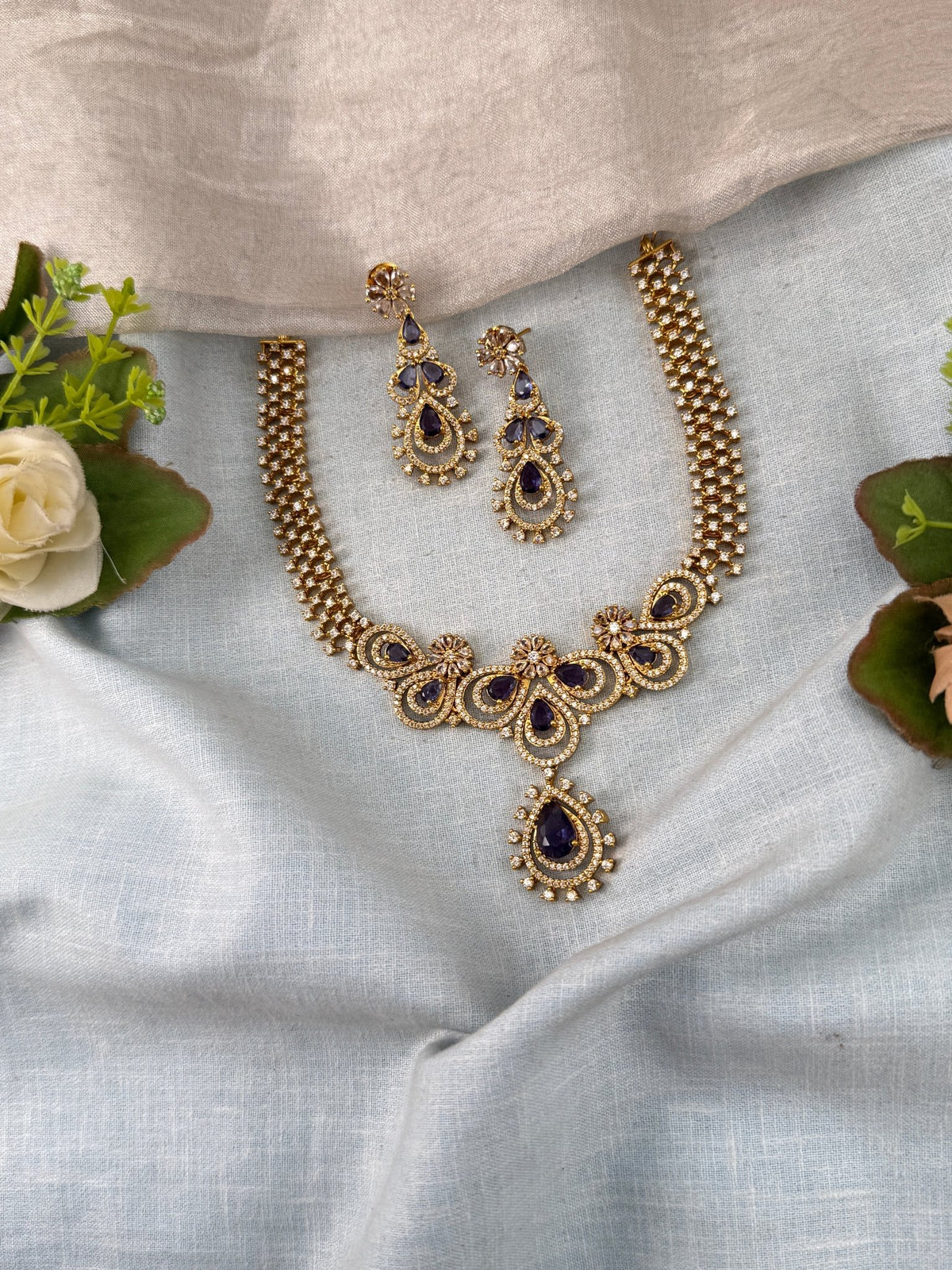 Victorian Stone Pendant Short Necklace Set | 023 - Mahilas