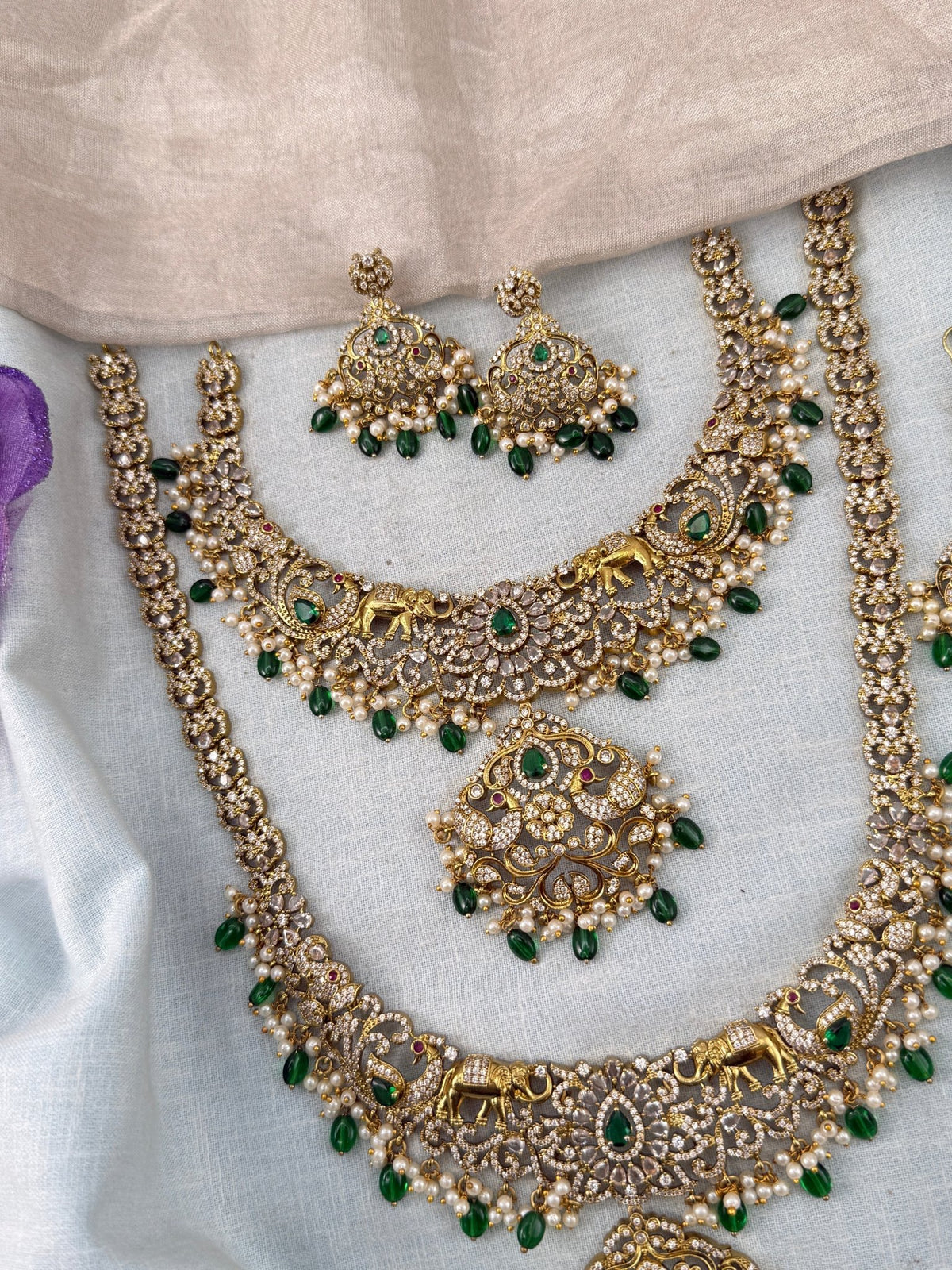 Victorian Stone Semi Bridal Necklace Set | Combo | 013 - Mahilas