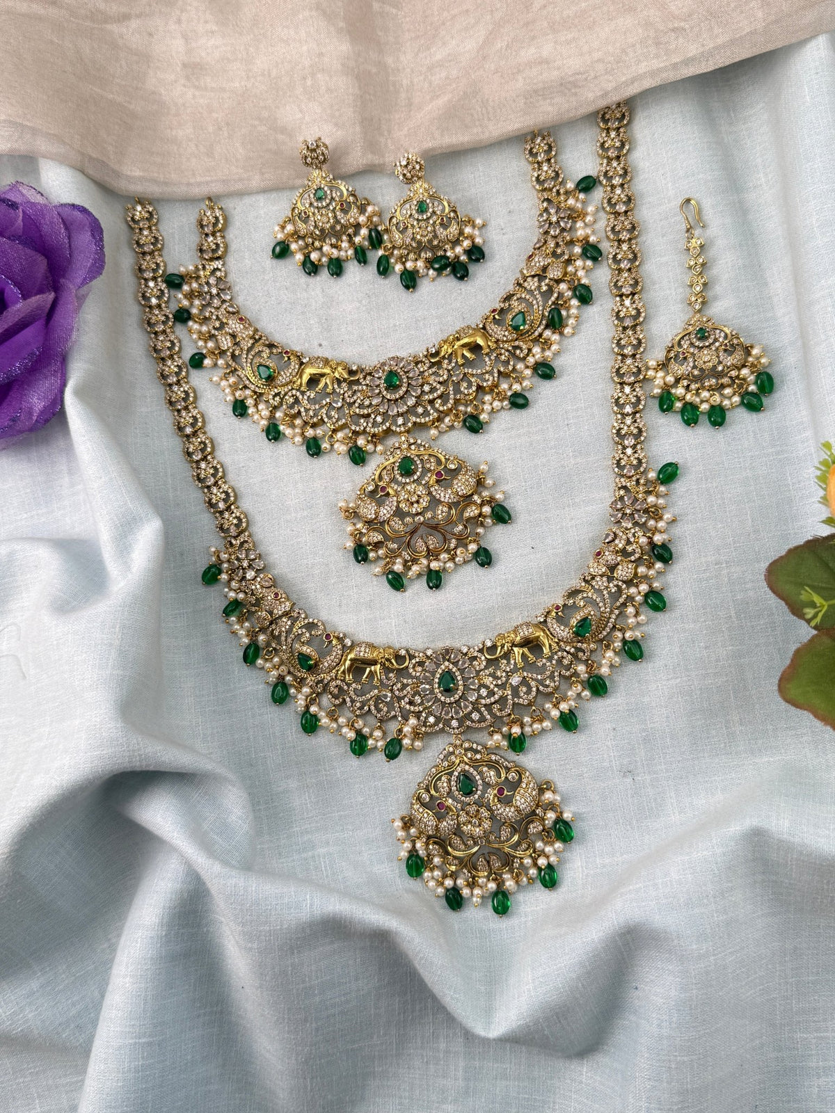 Victorian Stone Semi Bridal Necklace Set | Combo | 013 - Mahilas