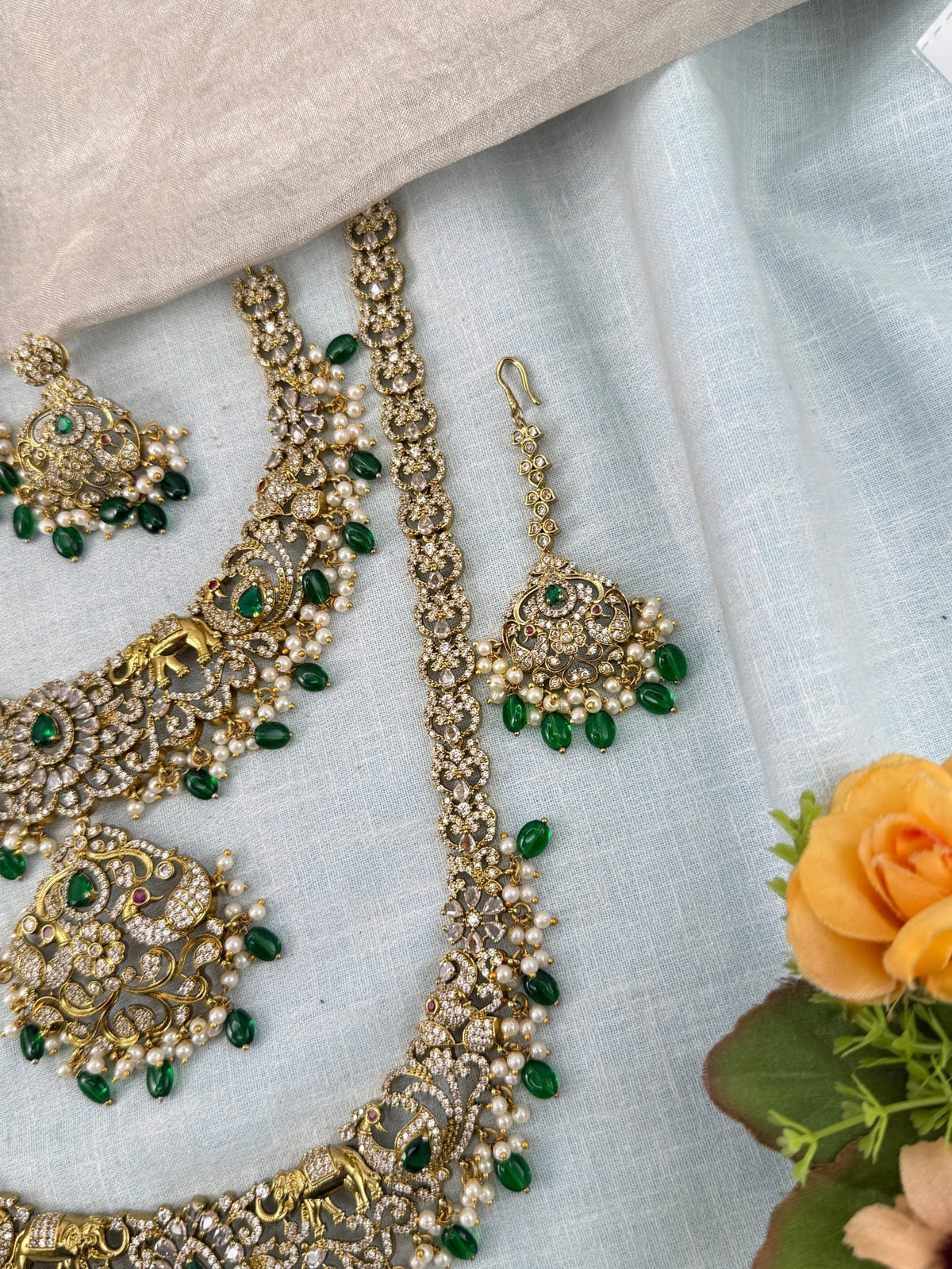 Victorian Stone Semi Bridal Necklace Set | Combo | 013 - Mahilas