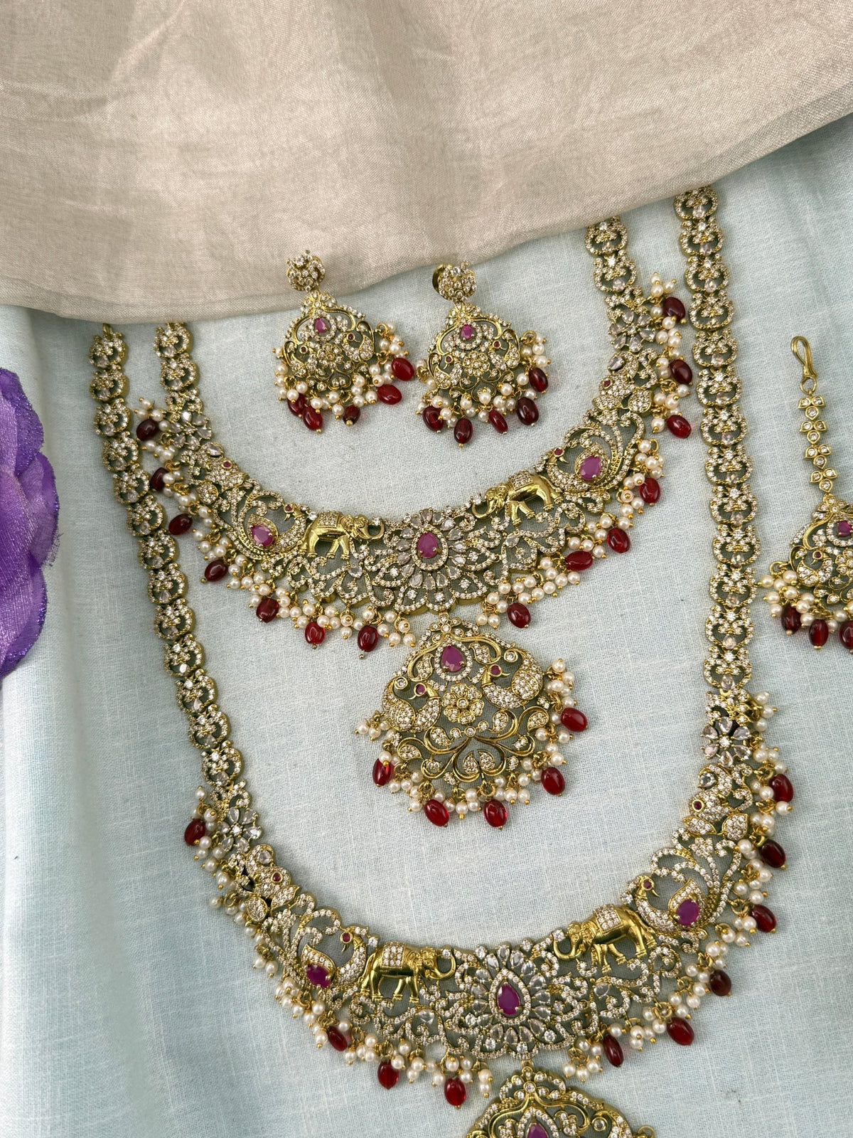 Victorian Stone Semi Bridal Necklace Set | Combo | 014 - Mahilas