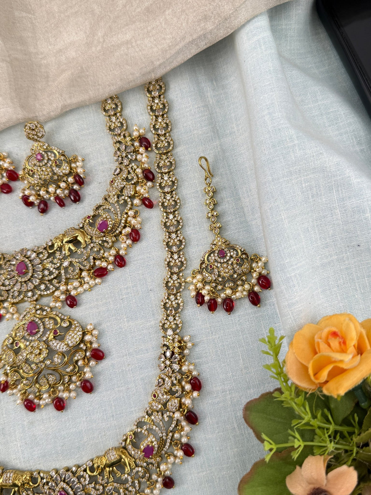 Victorian Stone Semi Bridal Necklace Set | Combo | 014 - Mahilas