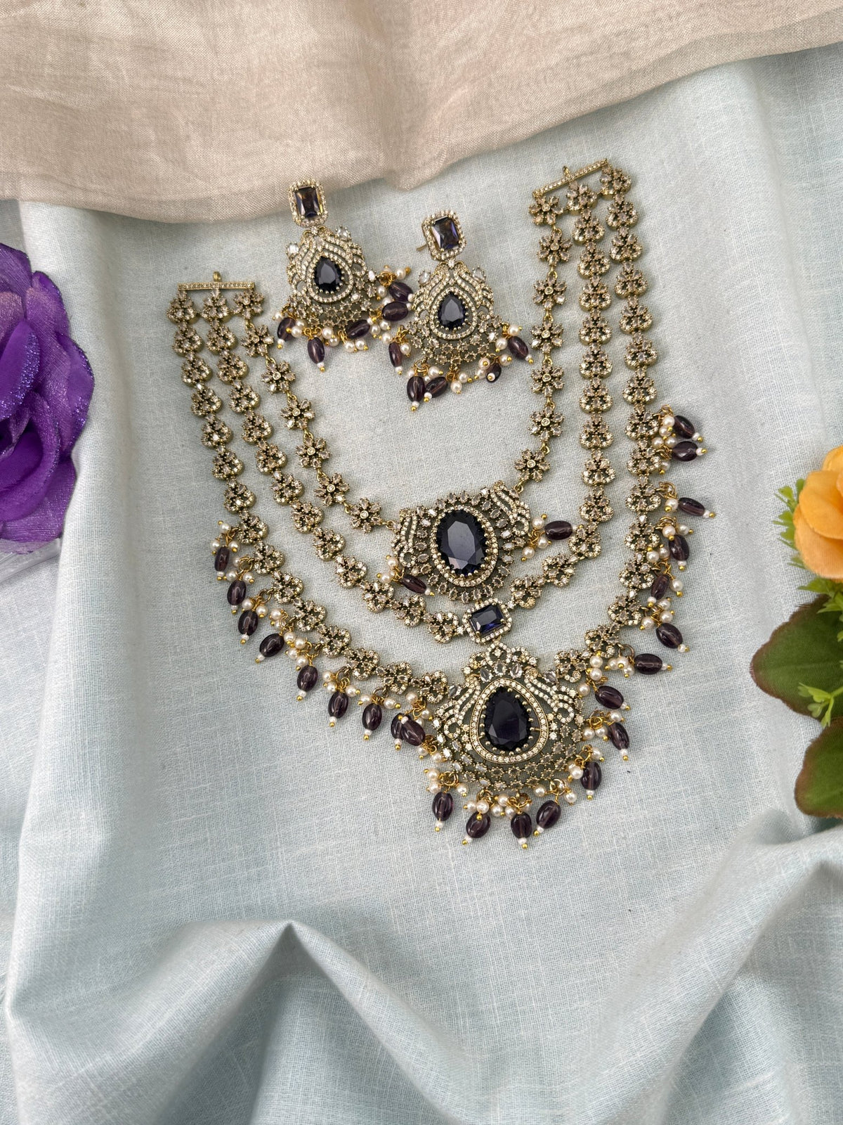 Victorian Stone Short Layer Necklace Set | 008 - Mahilas