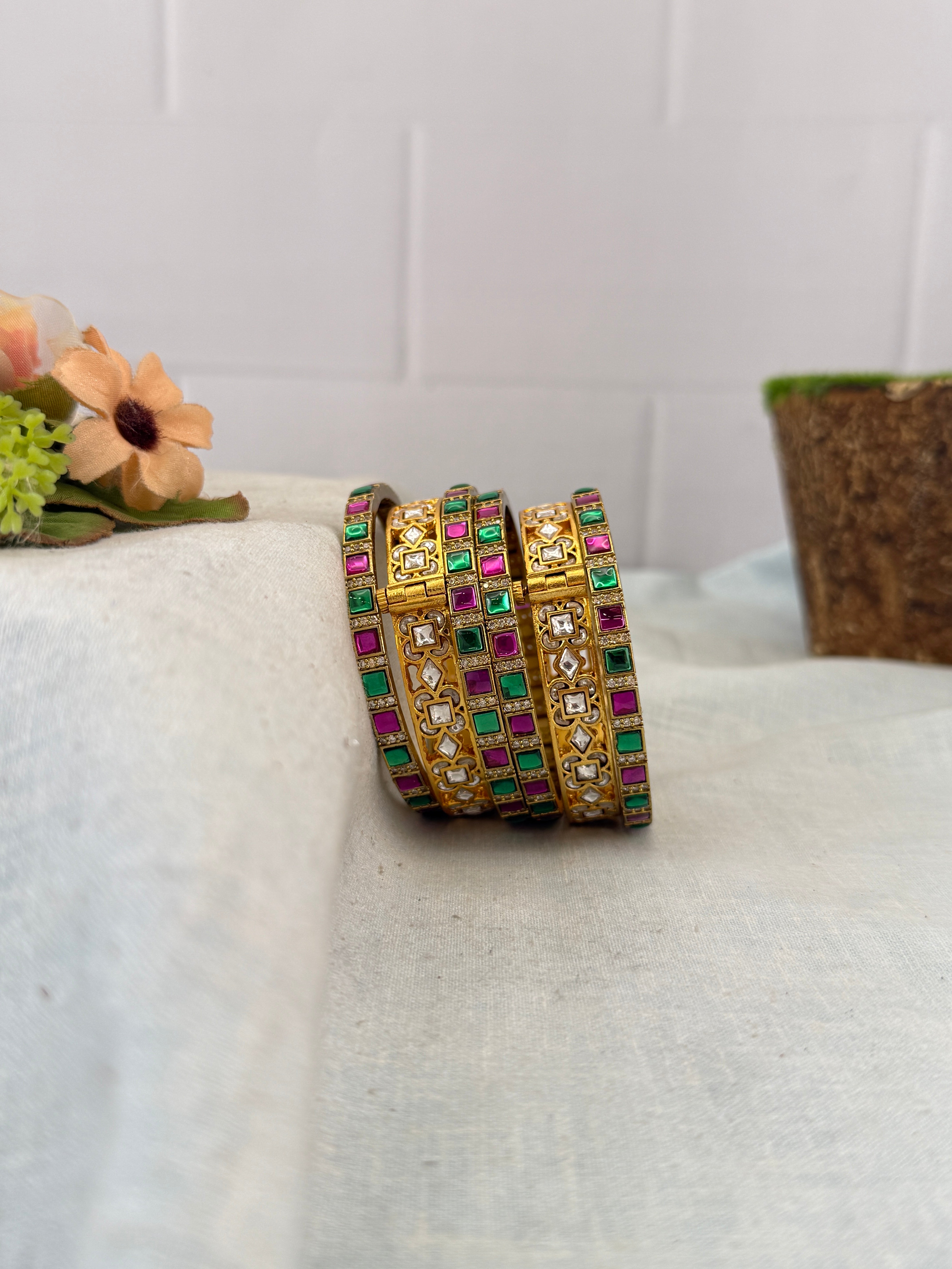 Premium Jadau Kundan Kada Bridal Bangle Set - 5334
