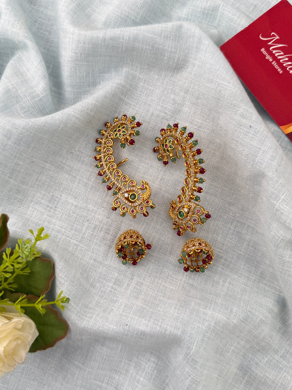 Antique Peacock Earrcuff & Jhumka Combo Earrings| E0773 B