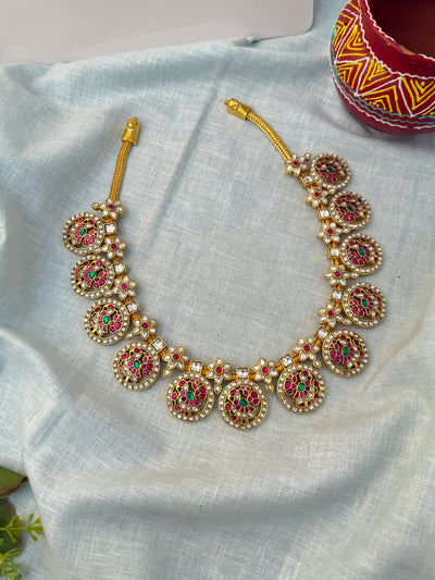 Jadau Kundan Bottumala Necklace Short Premium Set N0409