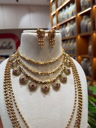 Antique Layer Beads & Chain Full Necklace Set | NC009