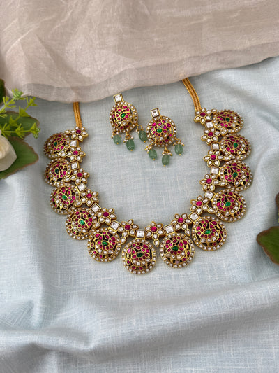 Jadau Kundan Bottumala Necklace Short Premium Set N0409