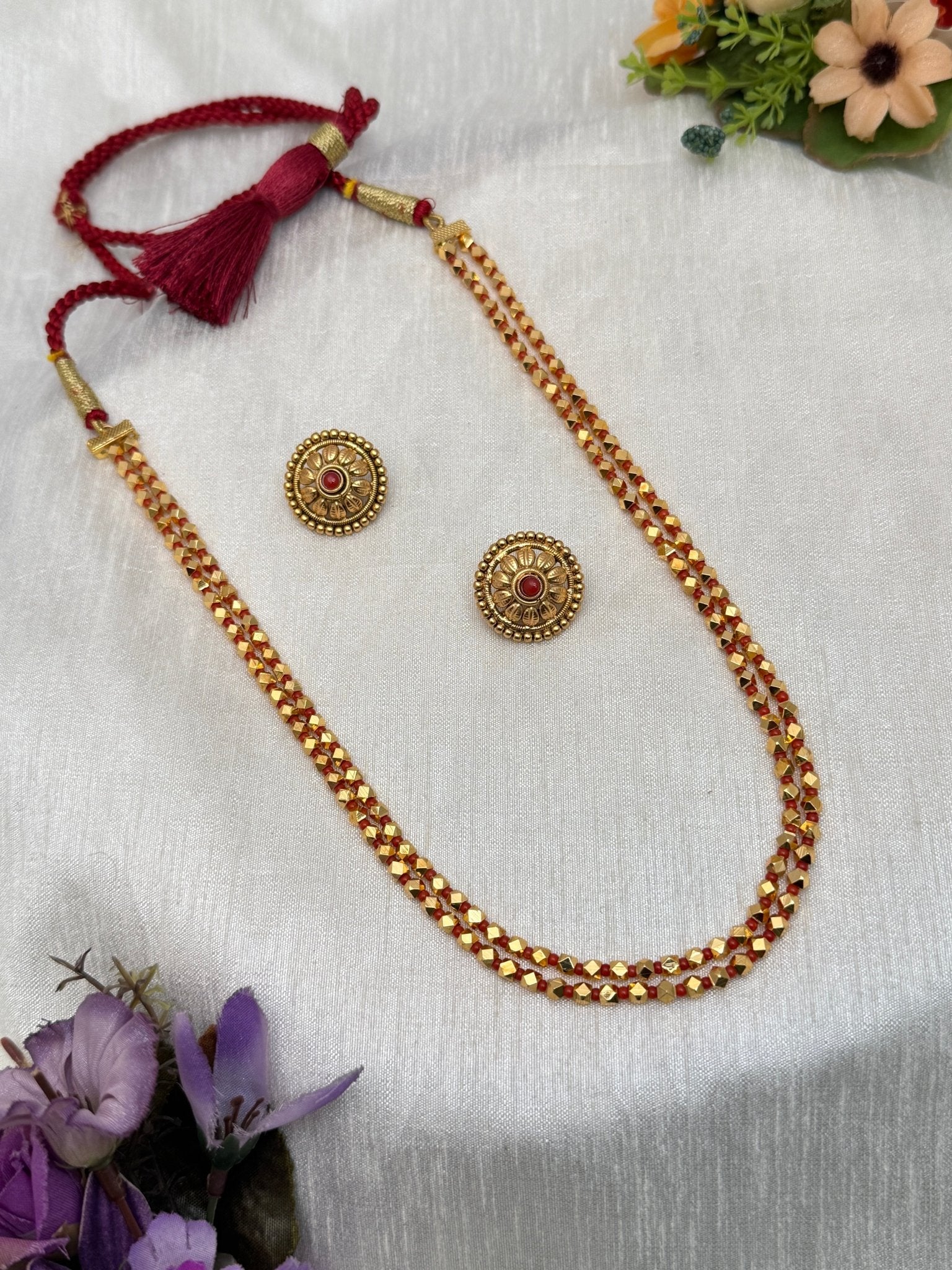 2 Layer Red Antique Necklace Set 542 - Mahilas