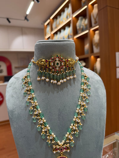 Guttapusalu Jadau Kundan Full Bridal Necklace Set | NC014