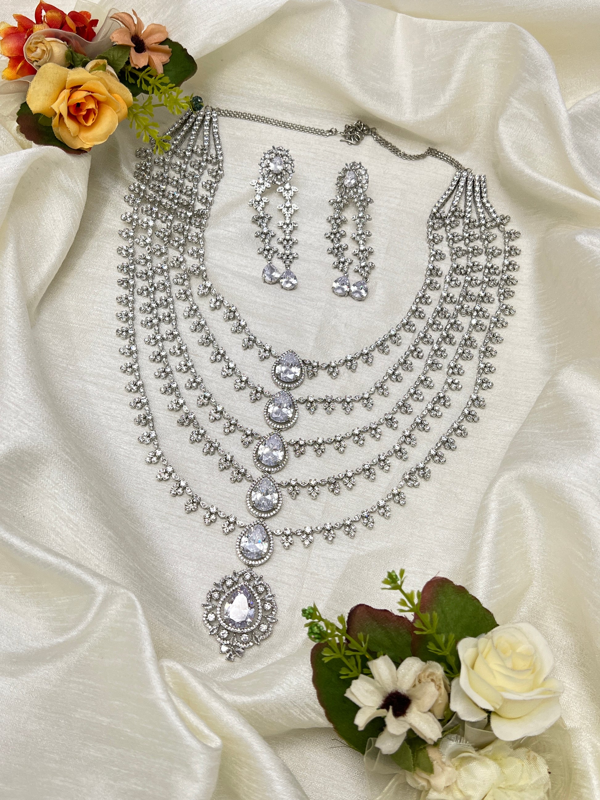 Silver Stone layered Necklace 0089 - Mahilas