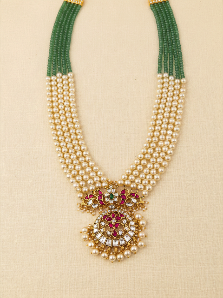 Pearl Layered Necklce Jadau Kundan Premium | N1100