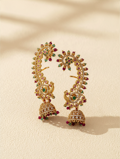 Antique Peacock Earrcuff & Jhumka Combo Earrings| E0773 B