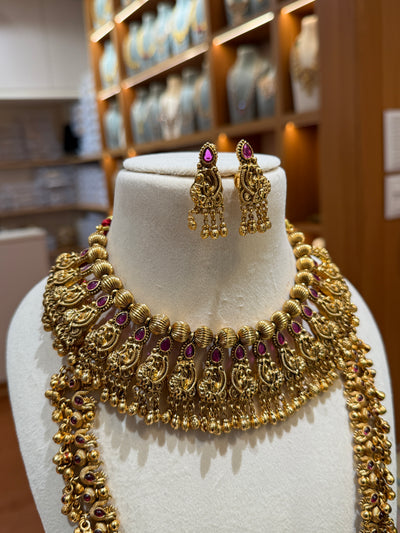 Antique Bell Beads Choker Chain Full Necklace Set | NC010