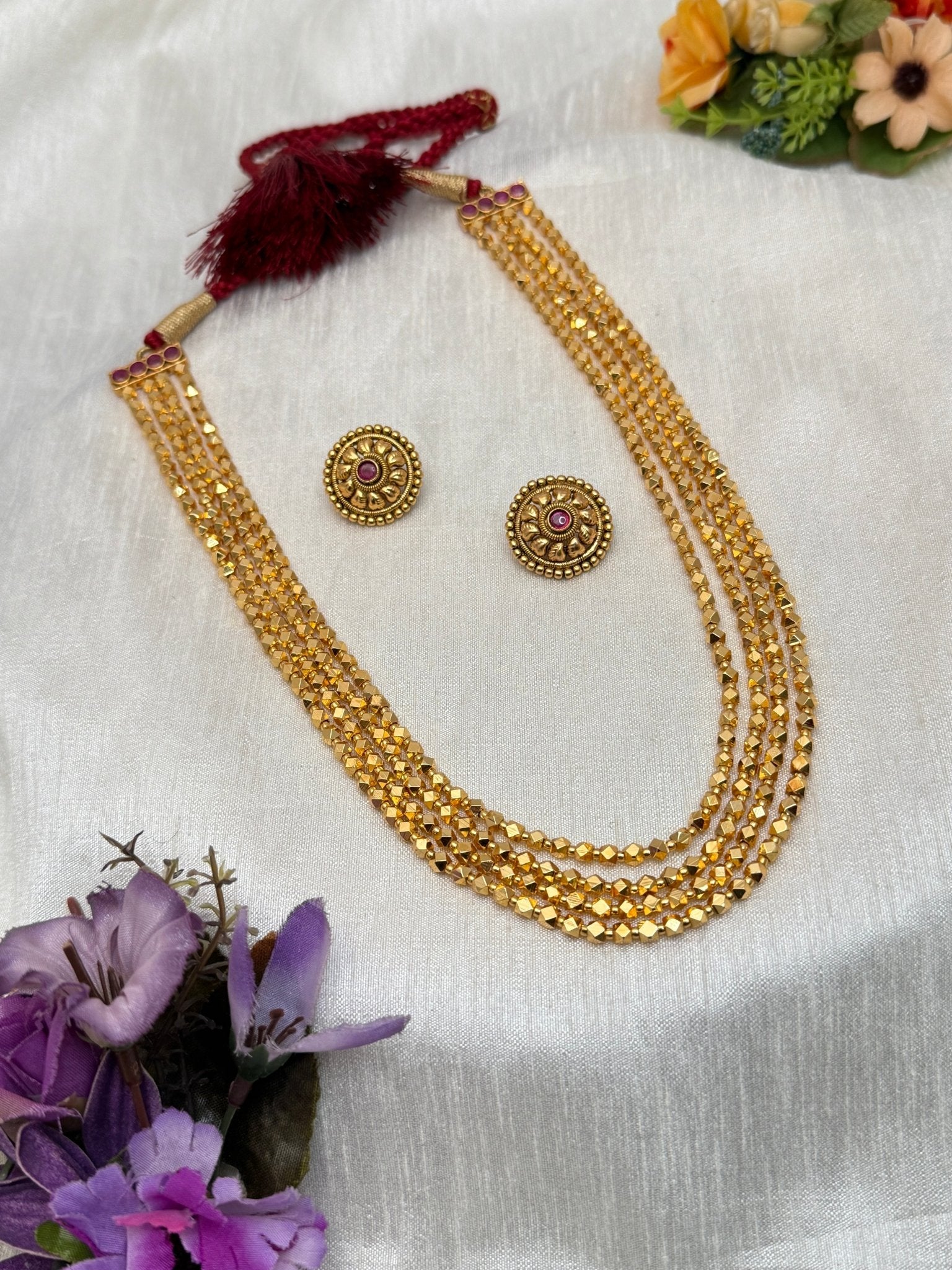 4 Layer Gold Antique Necklace Set 547 - Mahilas