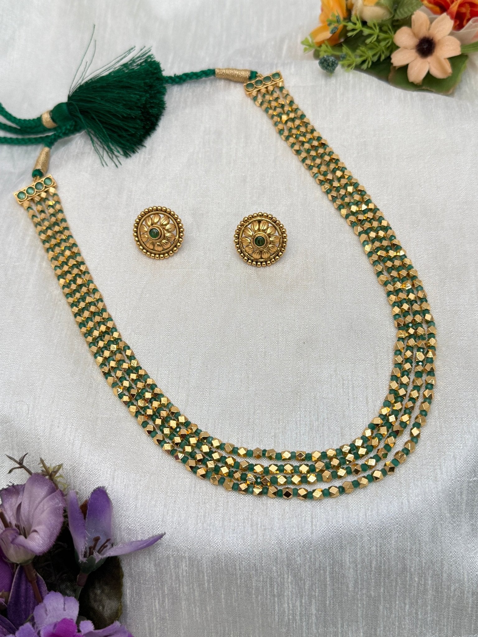 4 Layer Green Antique Necklace Set 544 - Mahilas