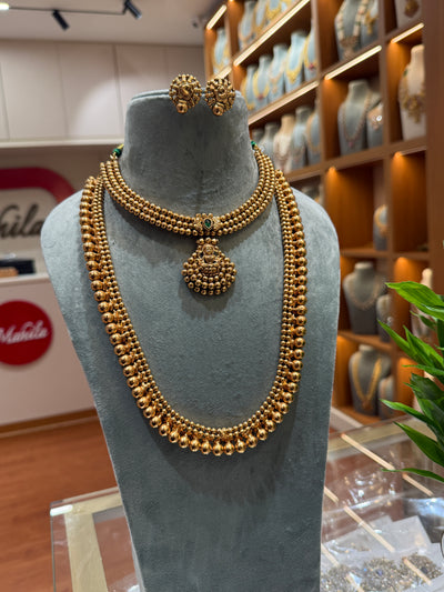 Antique Gold Bead Pendant & Chain Full Necklace Set | NC008
