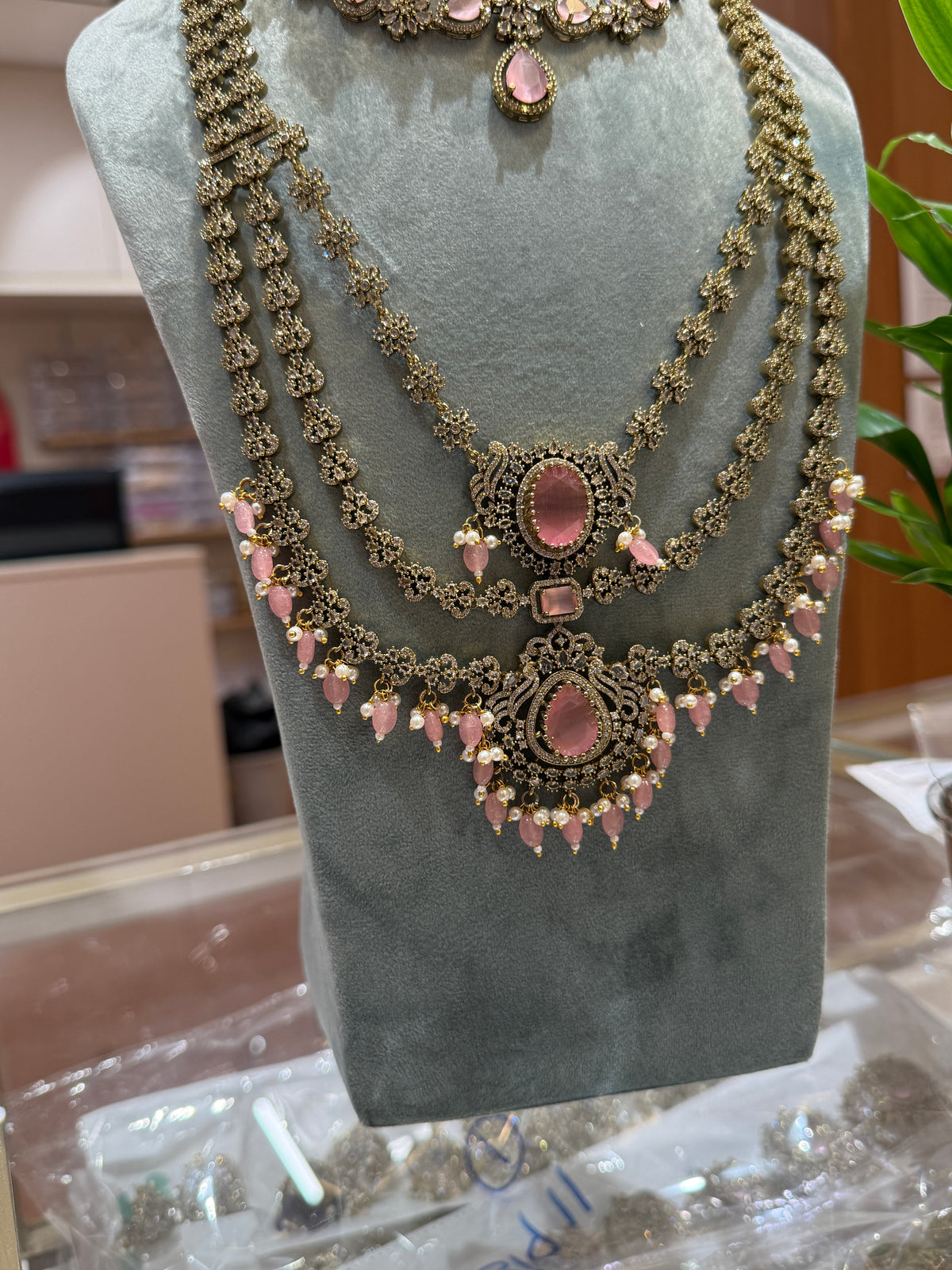 Victorian Stone Layer Bridal Necklace Full Set| NC015