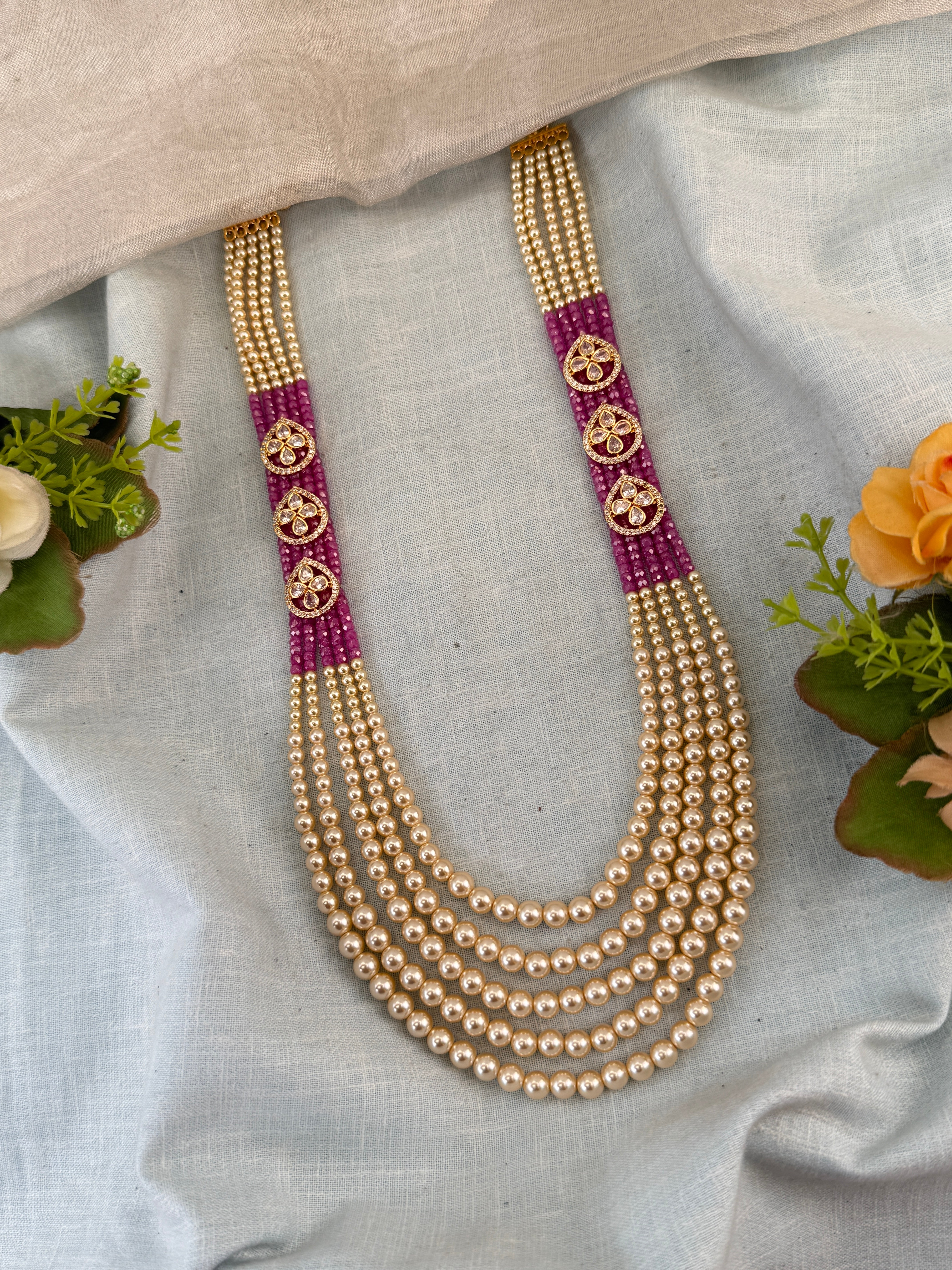 Luxurious Layer Pearl Stone Long Necklace Set 847