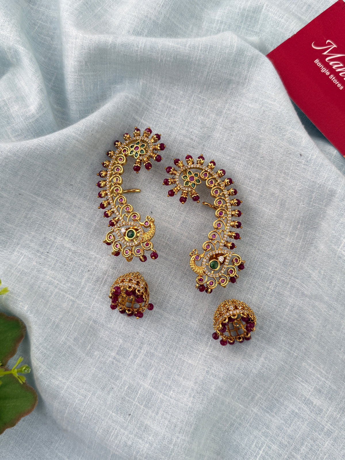 Antique Peacock Earrcuff & Jhumka Combo Earrings| E0773 A