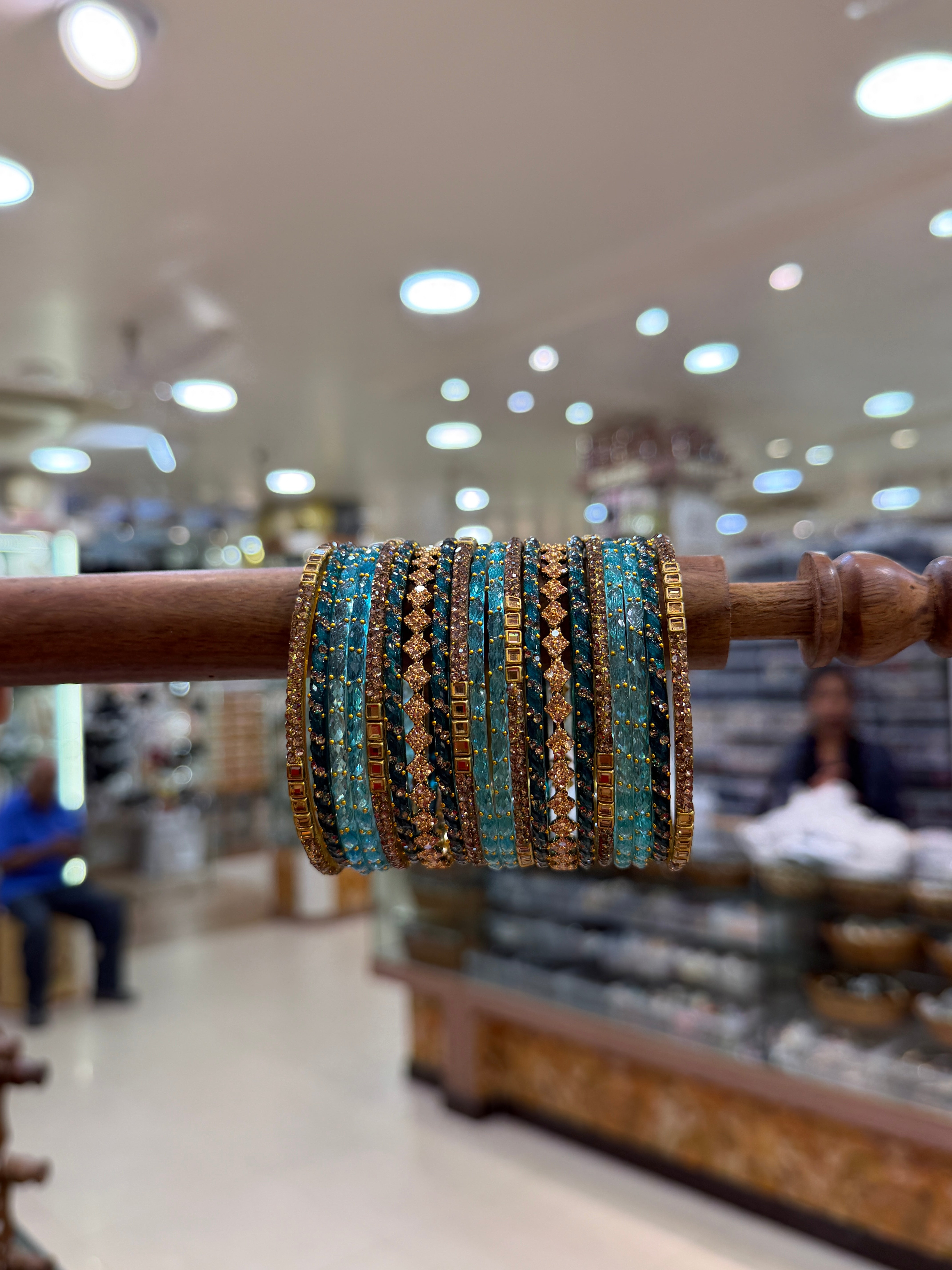 Royal Peacock Blue & Gold Glass Bangle Set 5318