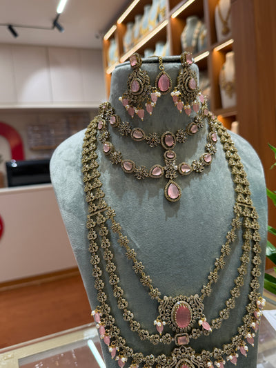 Victorian Stone Layer Bridal Necklace Full Set| NC015