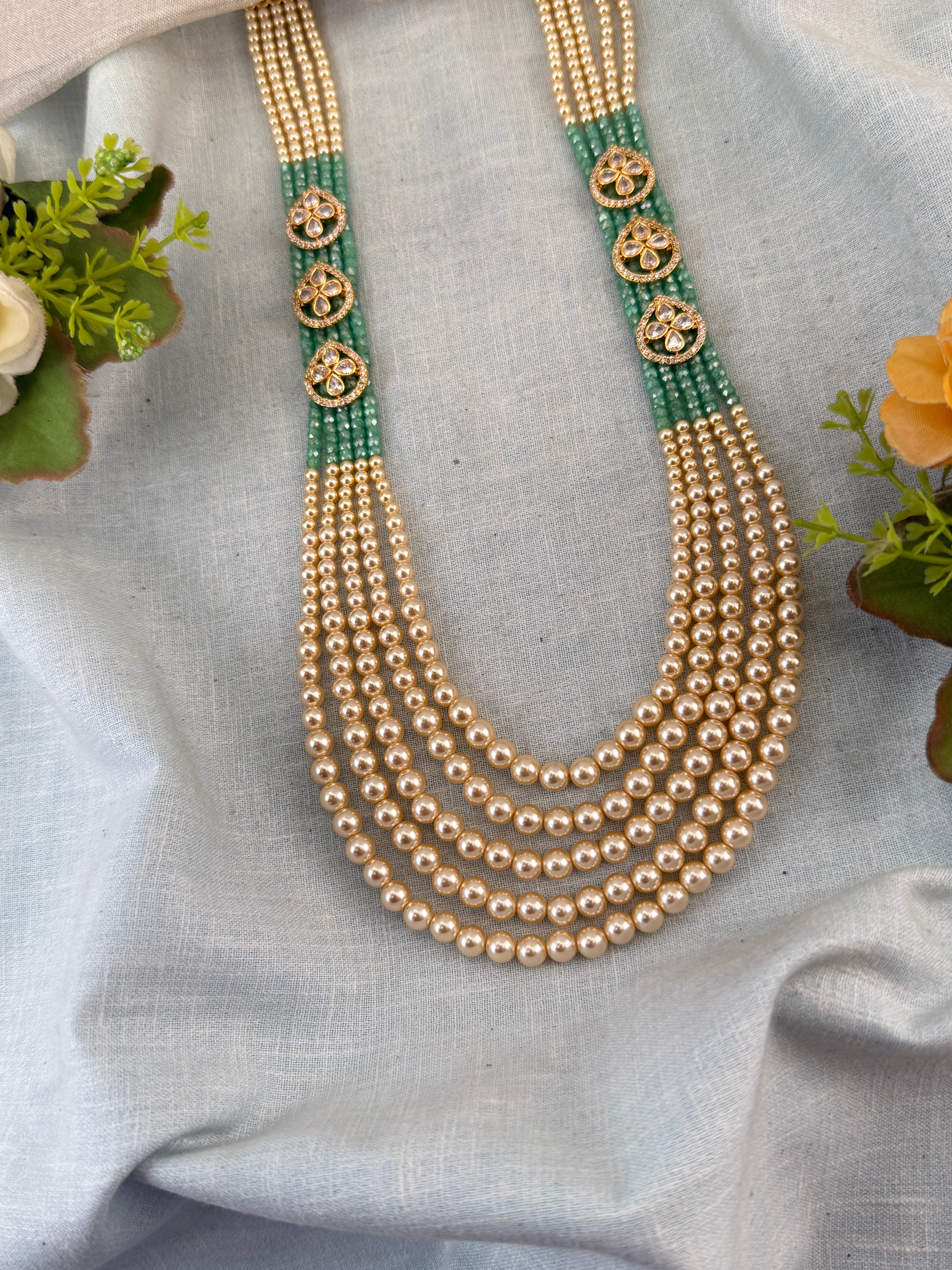 Luxurious Layer Pearl Stone Long Necklace Set 848