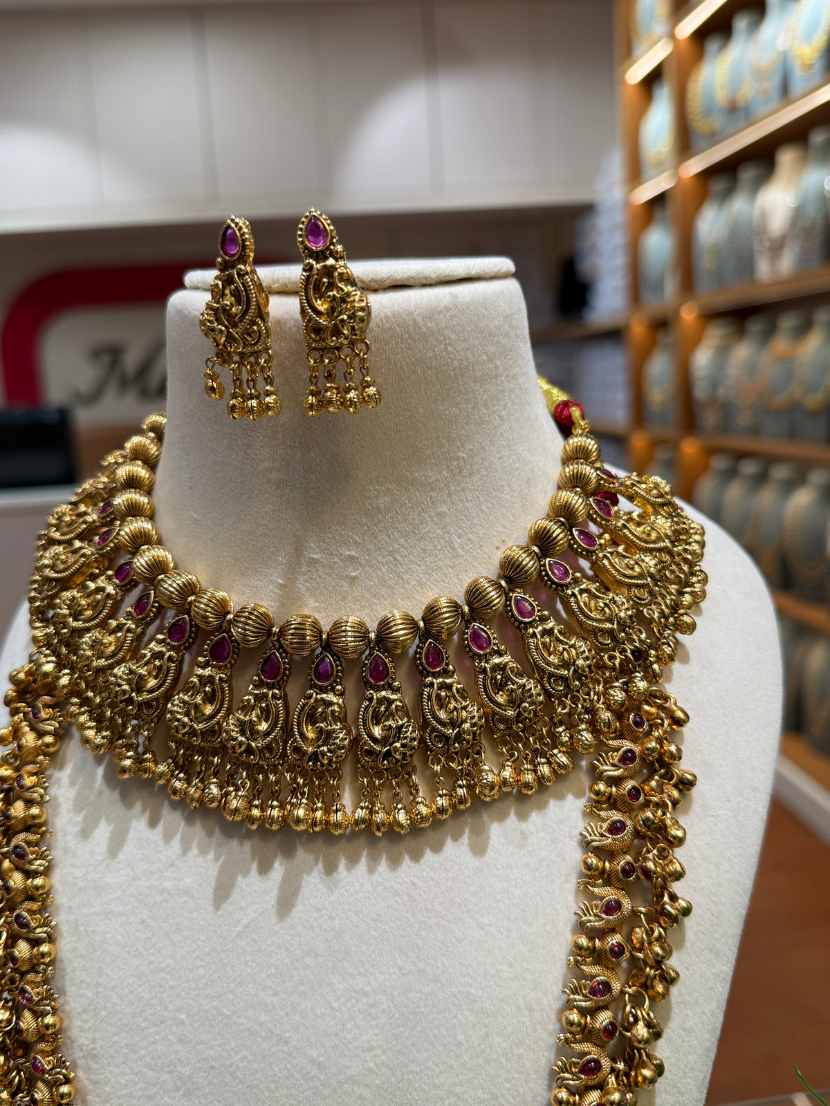 Antique Bell Beads Choker Chain Full Necklace Set | NC010