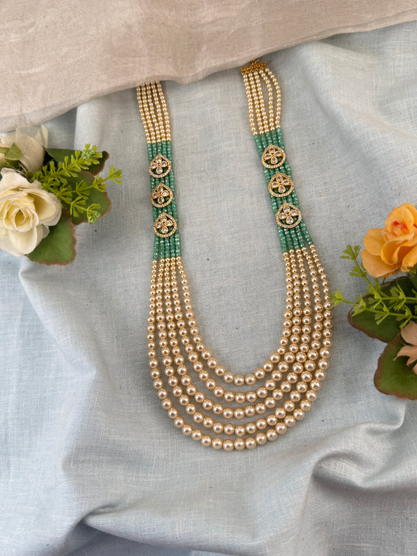 Luxurious Layer Pearl Stone Long Necklace Set 848