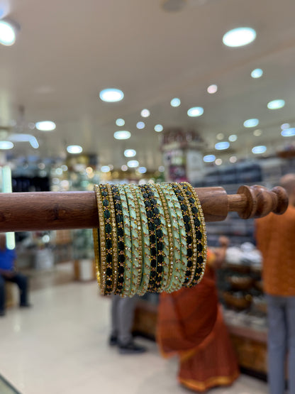 Royal Bottle Green and Pista Glass Bangle Set 5316