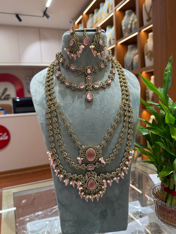 Victorian Stone Layer Bridal Necklace Full Set| NC015