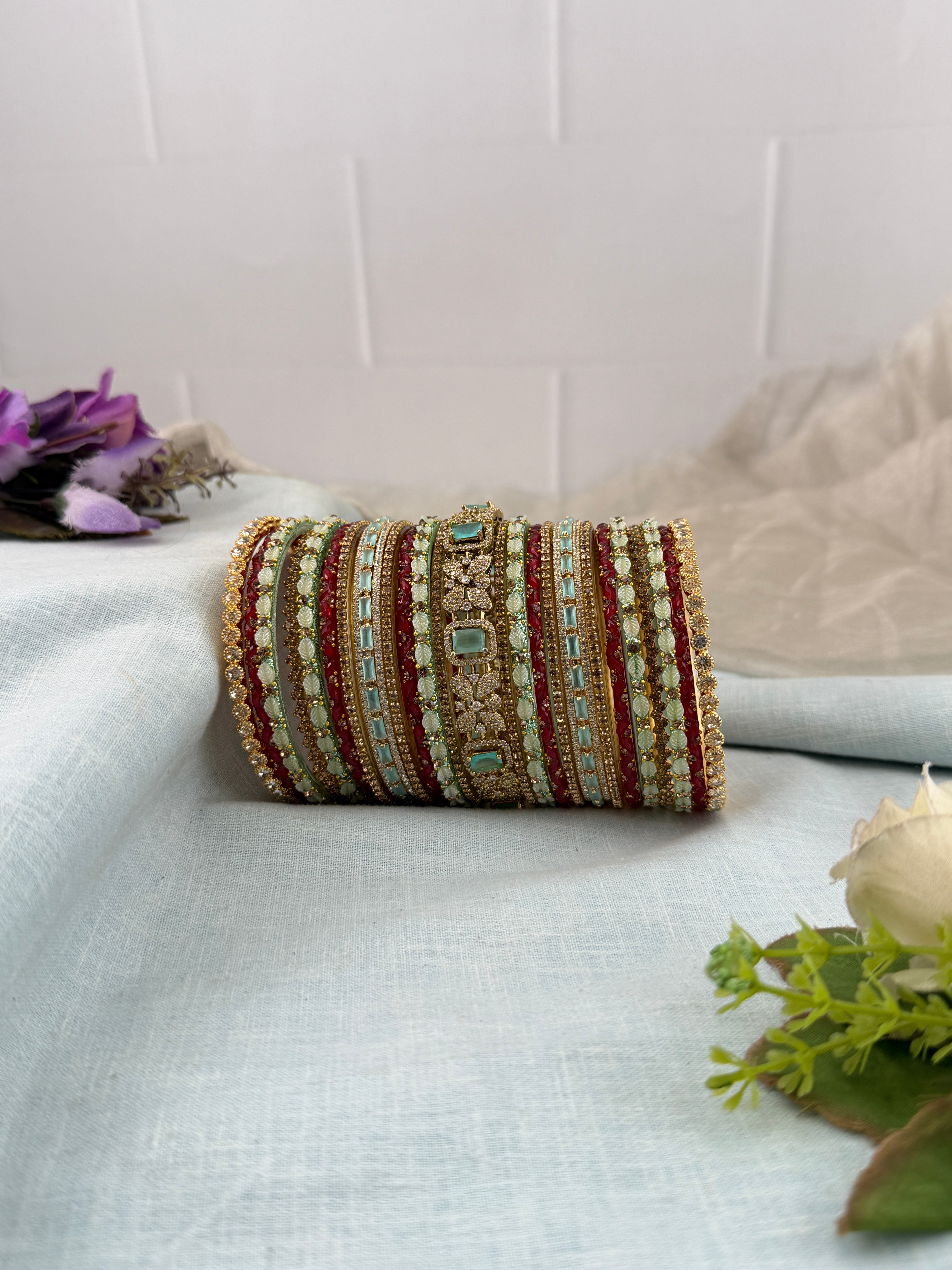 Luxurious Antique & Victorian Stone Bridal Bangle Set - 5329
