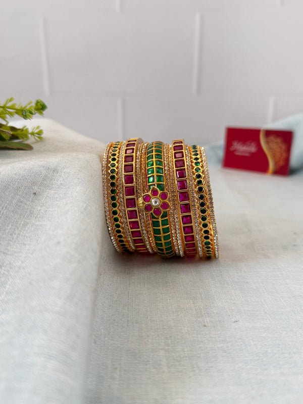 Luxurious Jadau Kundan & Swarna, Sampoorna Stone Bangle Set - 5320