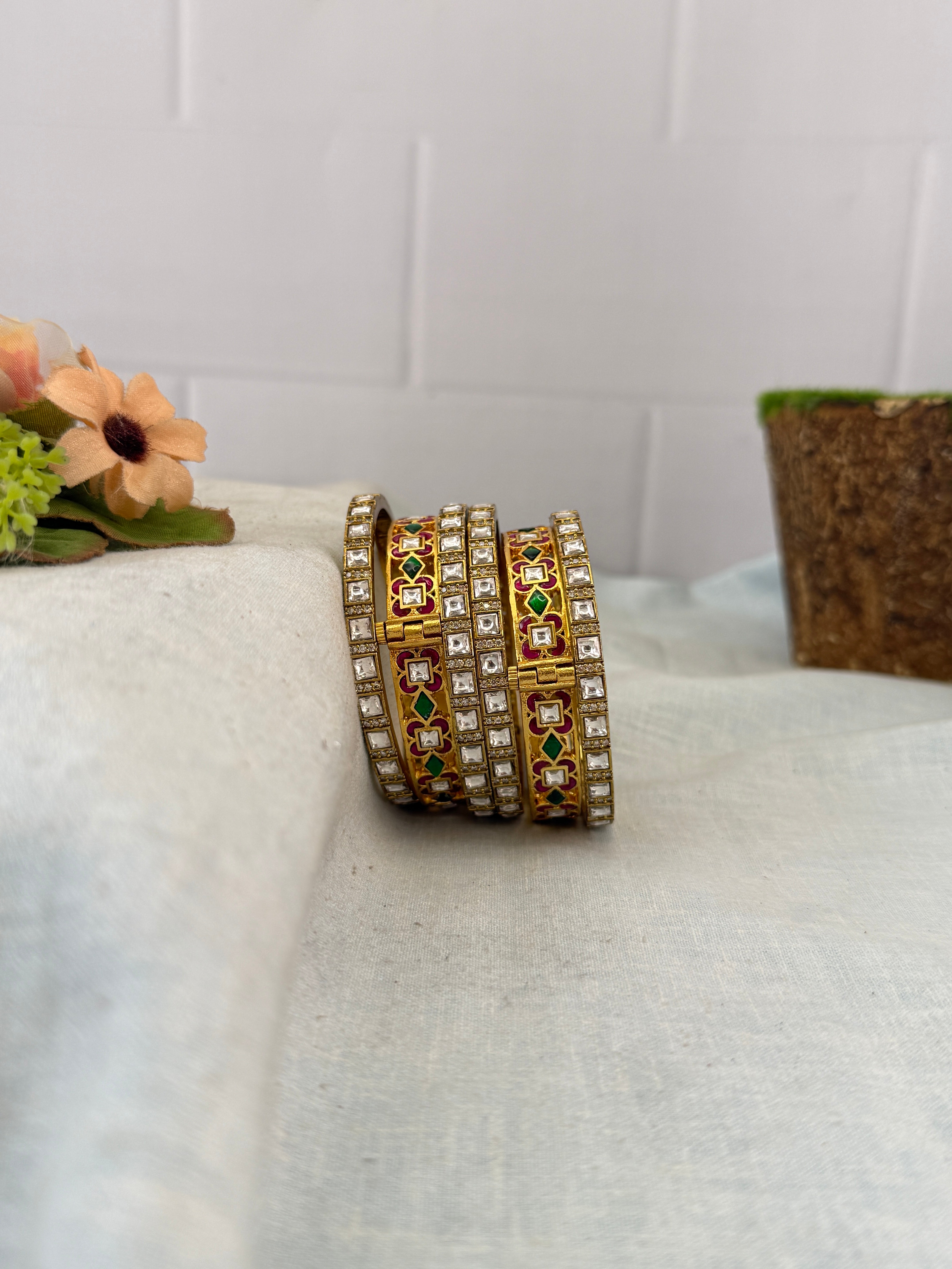 Premium Jadau Kundan Kada Bridal Bangle Set - 5335