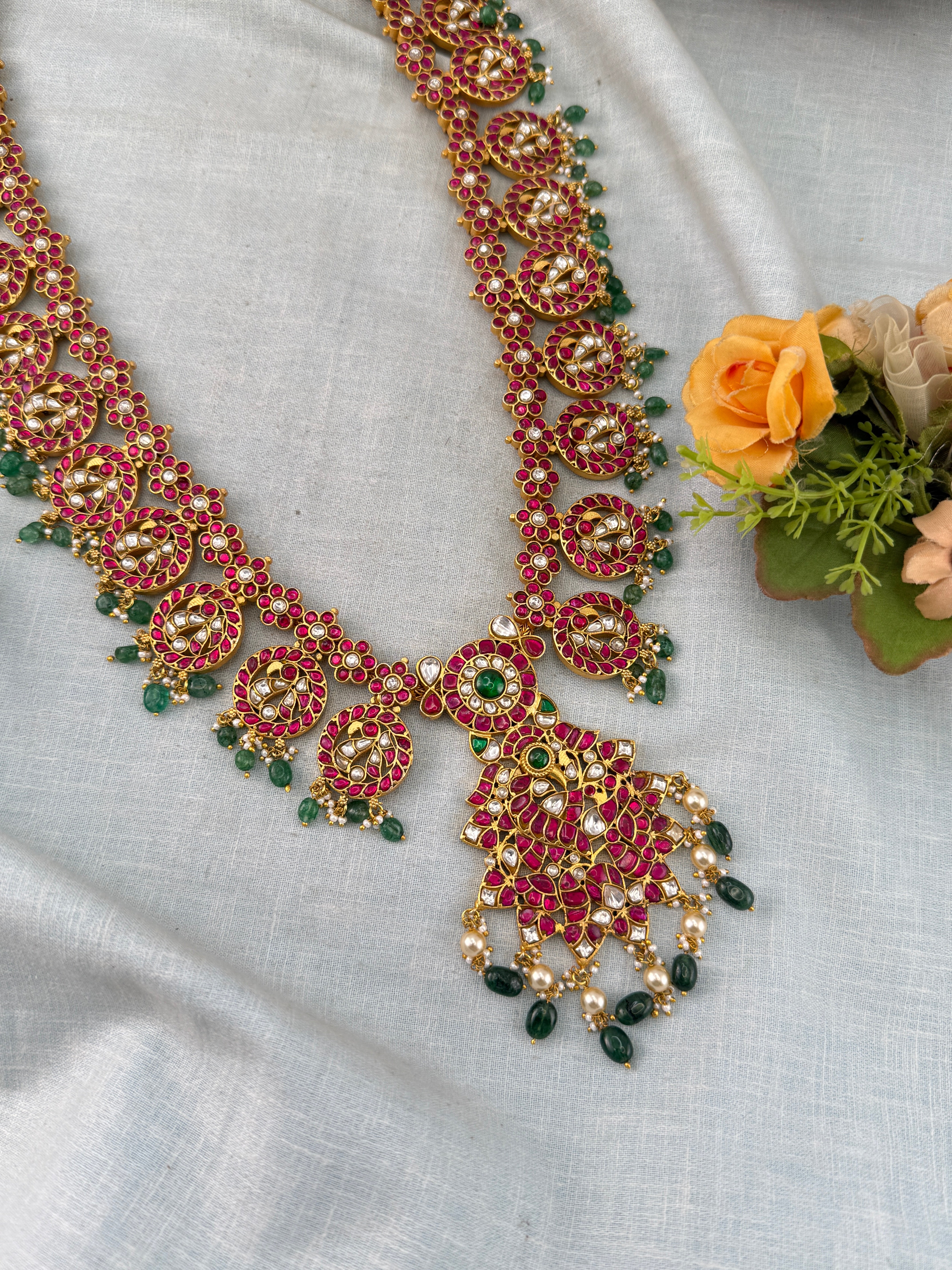 Premium Jadau Kundan Maharani Bottumala Long Necklace Set 1153