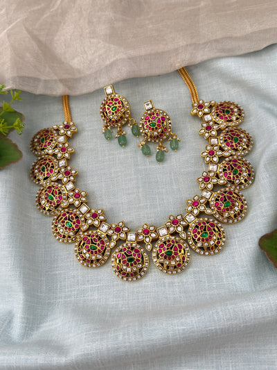 Jadau Kundan Bottumala Necklace Short Premium Set N0409