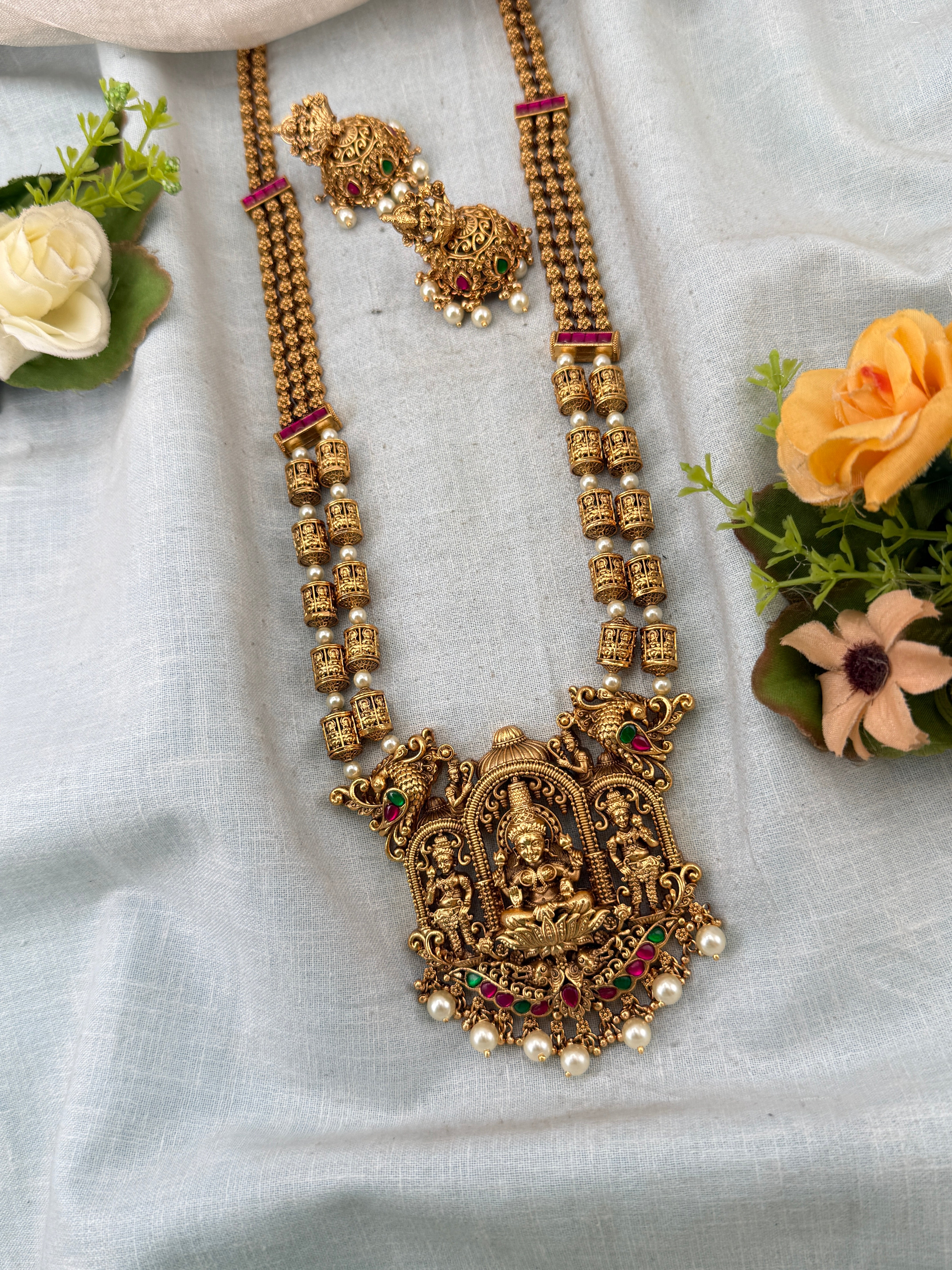 Royal Antique Grand Lakshmi Pendant Long Necklace Set 1130
