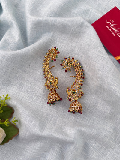 Antique Peacock Earrcuff & Jhumka Combo Earrings| E0773 B