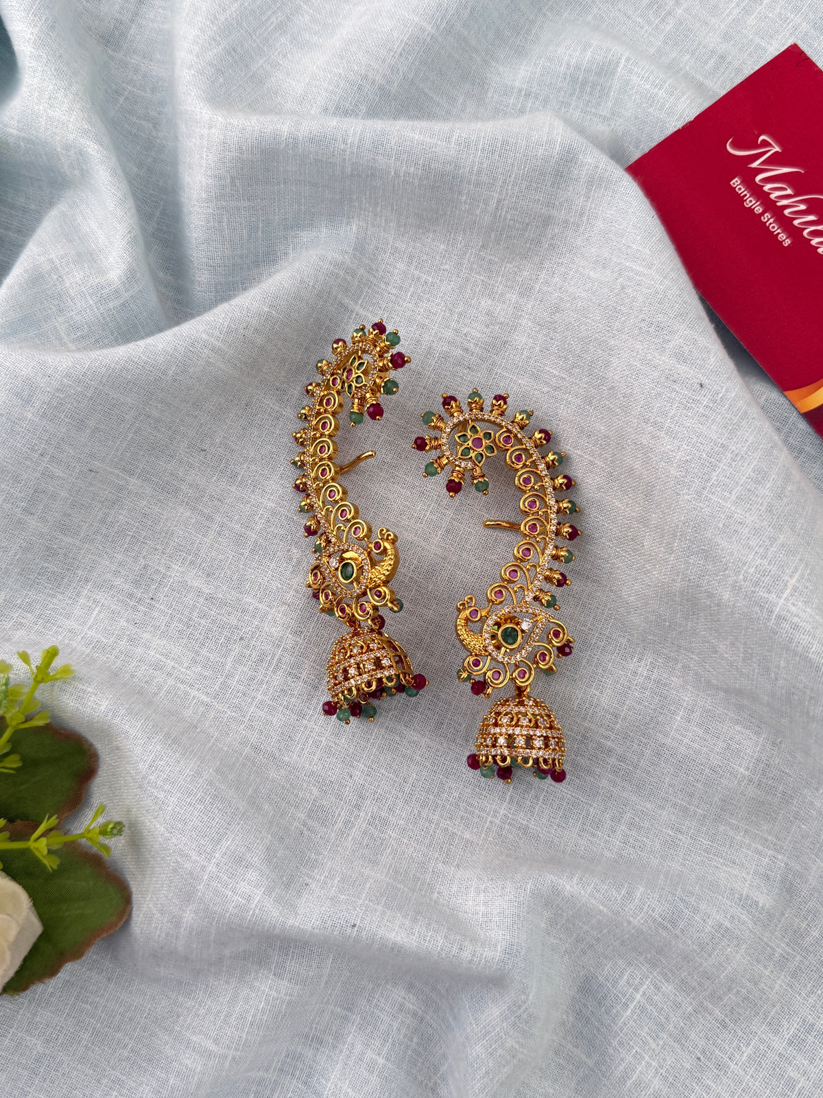 Antique Peacock Earrcuff & Jhumka Combo Earrings| E0773 B