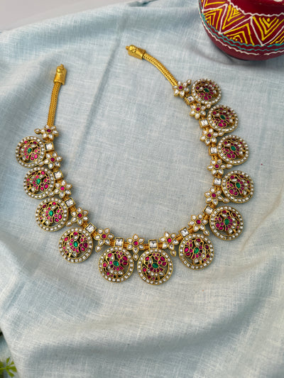 Jadau Kundan Bottumala Necklace Short Premium Set N0409