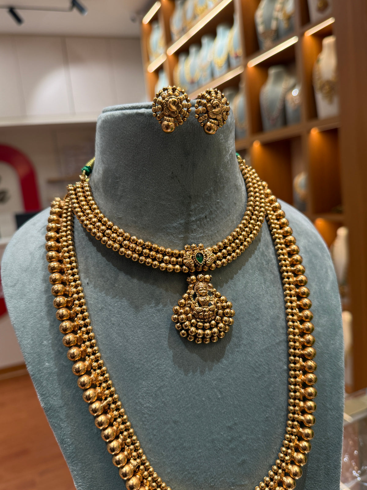 Antique Gold Bead Pendant & Chain Full Necklace Set | NC008