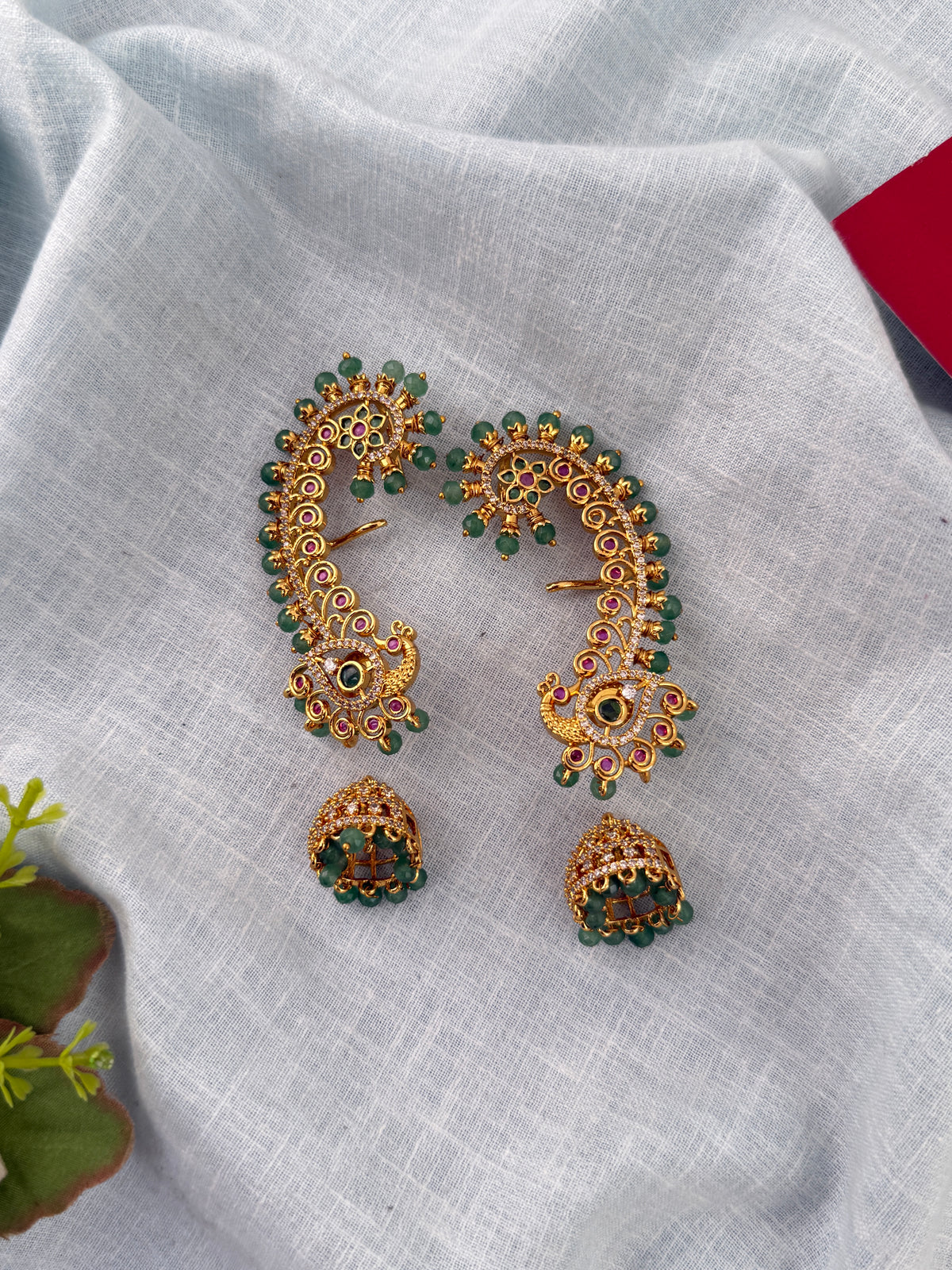 Antique Peacock Earrcuff & Jhumka Combo Earrings| E0773
