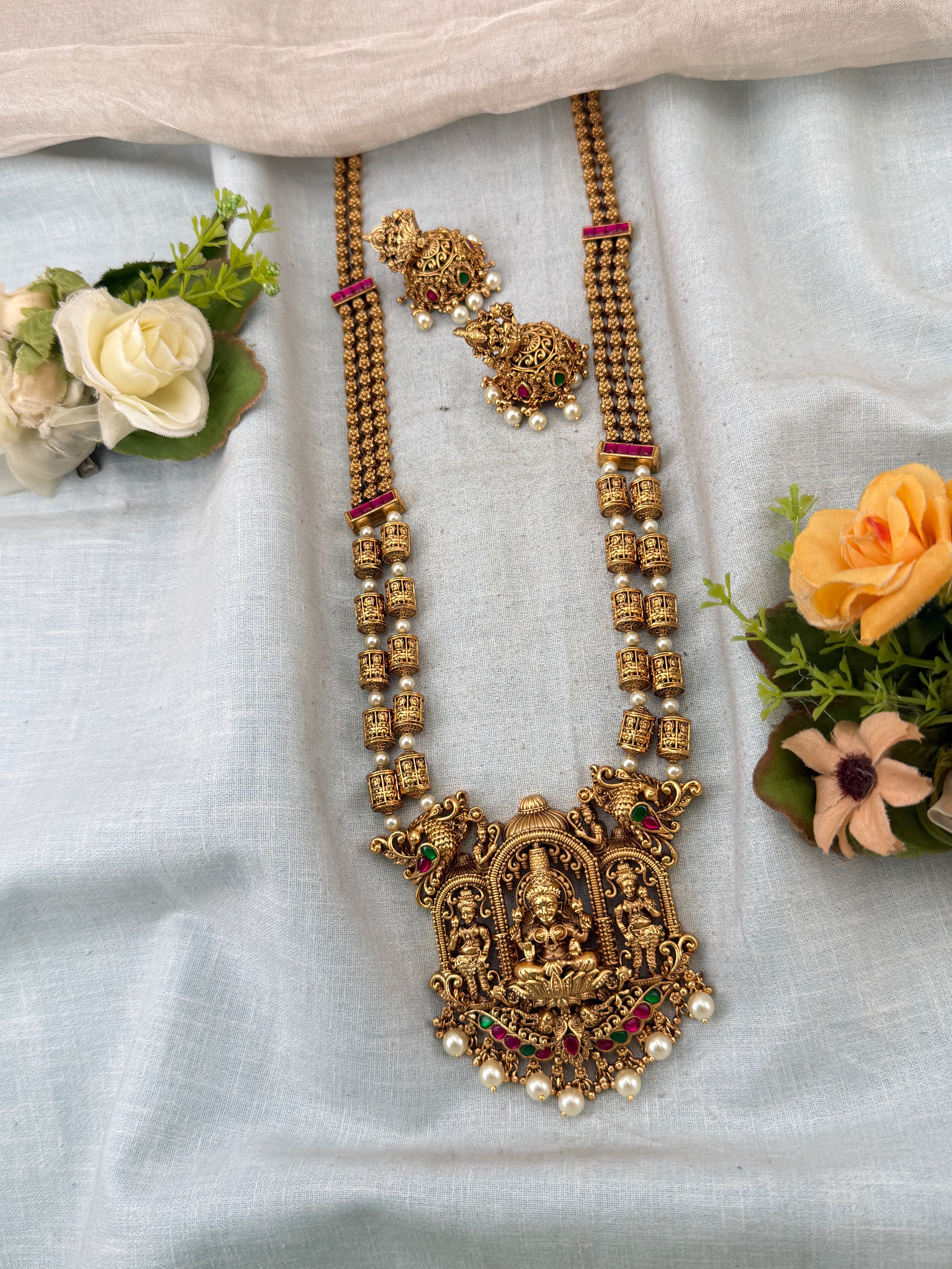Royal Antique Grand Lakshmi Pendant Long Necklace Set 1130