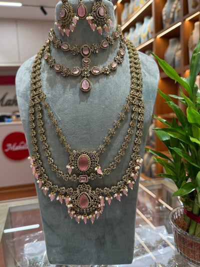 Victorian Stone Layer Bridal Necklace Full Set| NC015