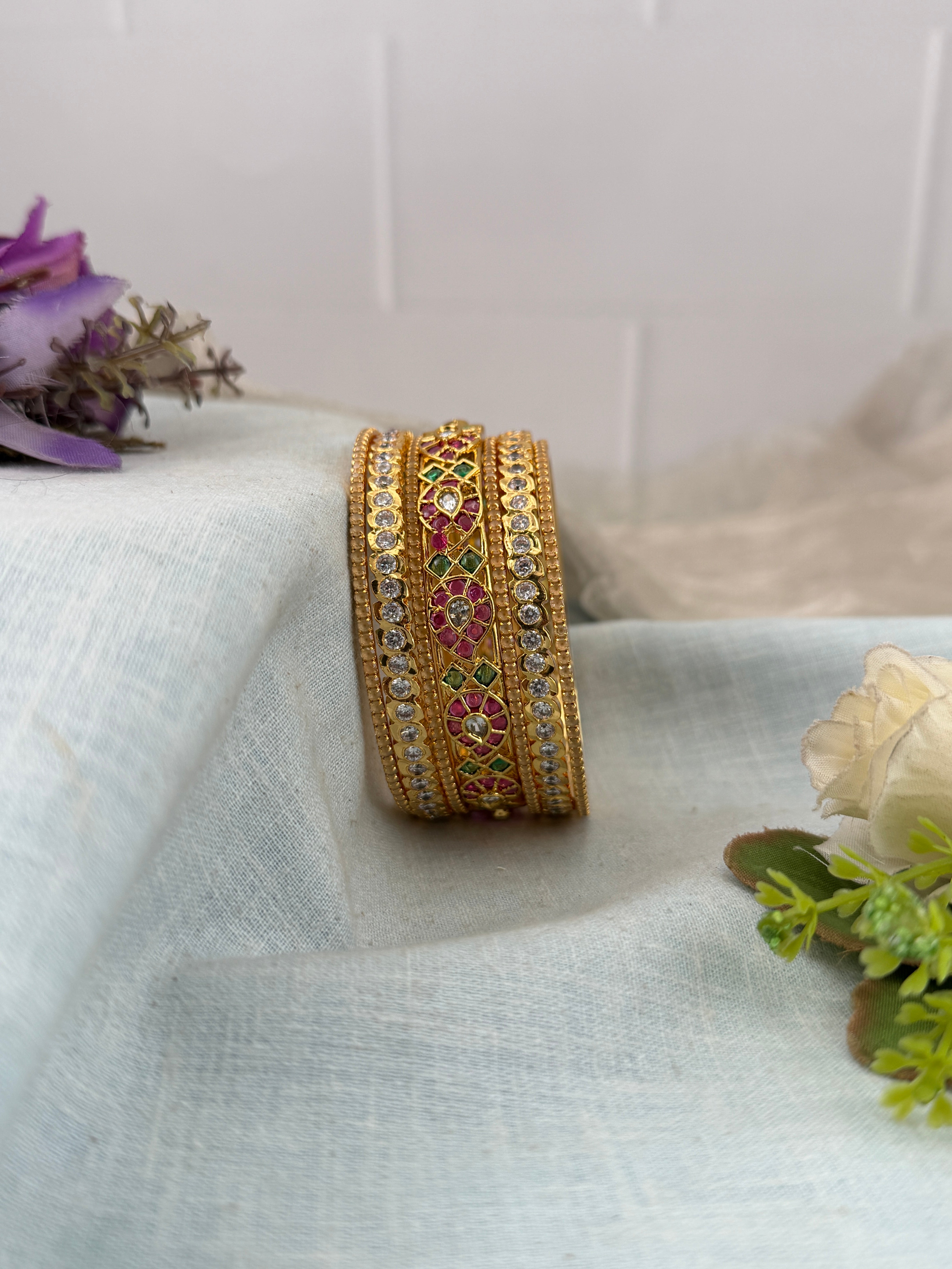 Premium Antique & Stone Bangle Set - 5328