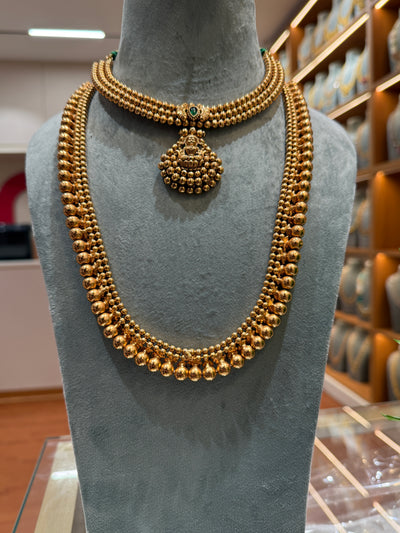 Antique Gold Bead Pendant & Chain Full Necklace Set | NC008