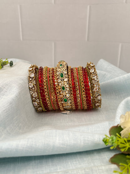 Luxurious Bridal Red and Gold Glass & Kundan Bangle Set 5267