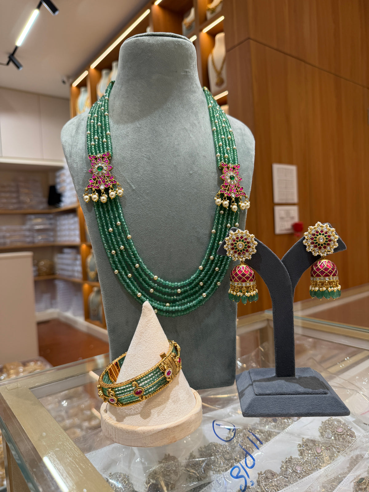 Green Beads Necklace, Kada and Jhumka Full Set | NC012