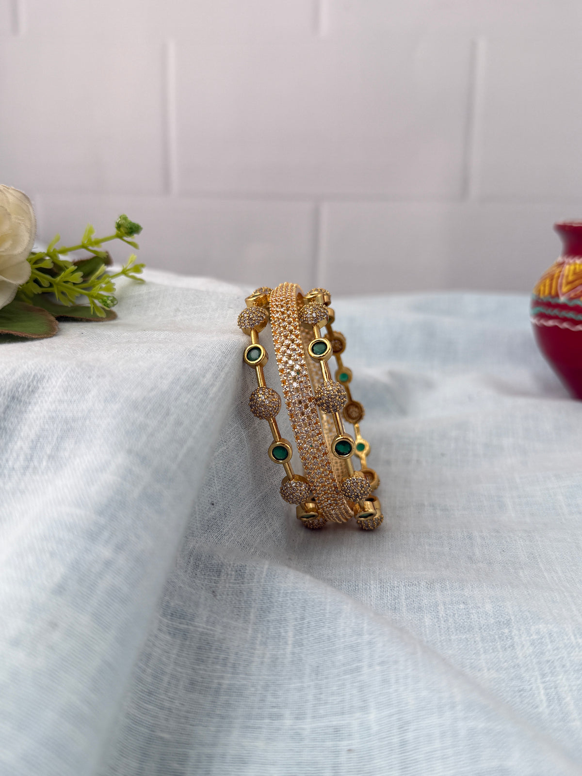 Royal Stone Green Elegant Bangle Set Bangle 0043